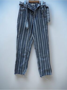 PacSun Blue and White Striped Denim Button-Fly Jeans
